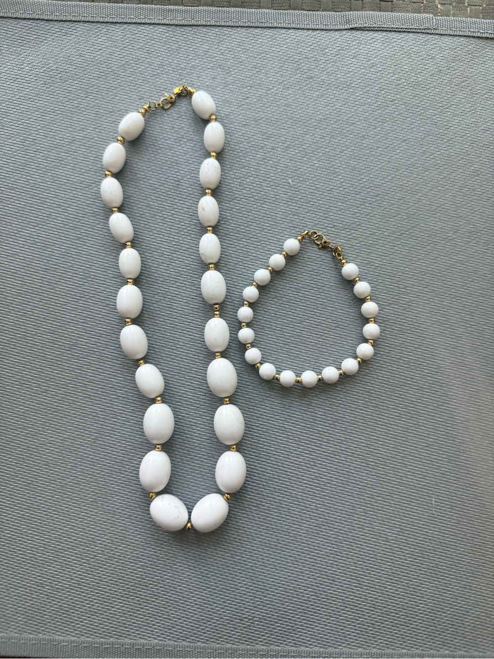 Monet White Beaded Necklace and brave set with Gold Accent
